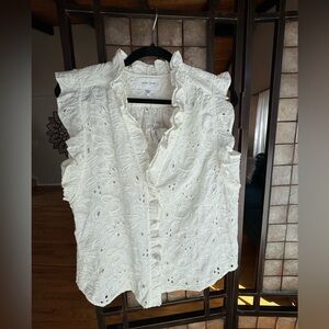 Dear John Ivory Eyelet Ruffle Blouse